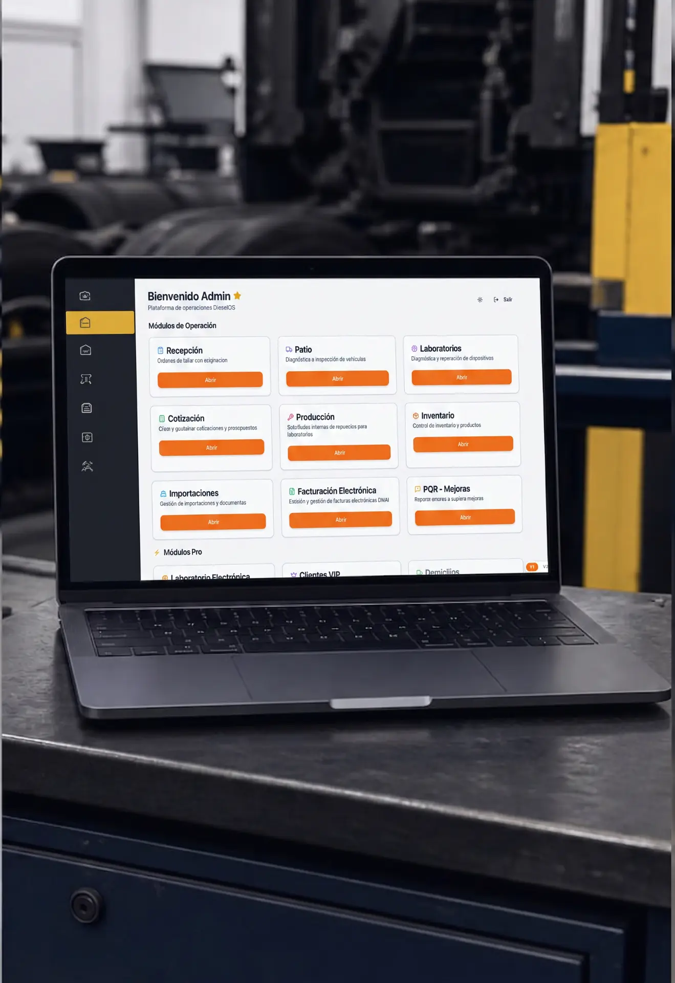 Diesel Works Software abierto en un computador dentro del taller